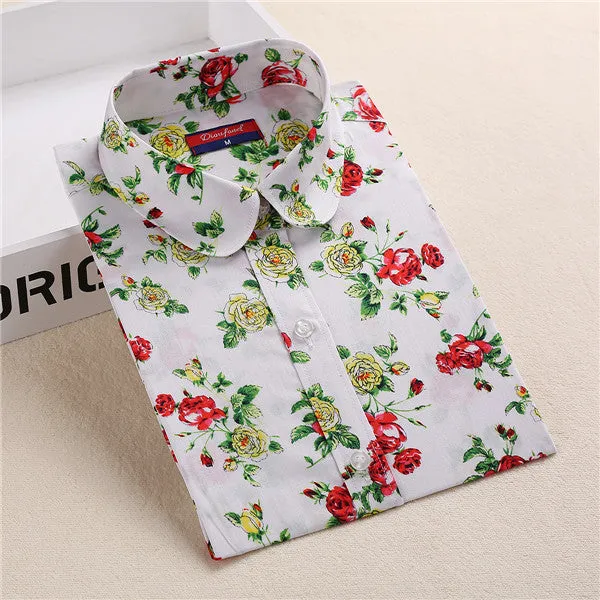 Dioufond Floral Shirts Women Blouses Blouse Cotton Blusa Feminina Long Sleeve Shirt Women Tops And Blouses 2016 New Fashion 5XL