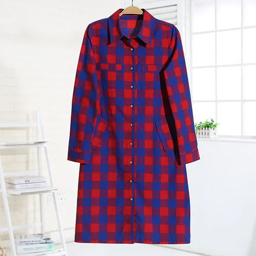 Dioufond Women Long Shirts Long Sleeve Shirts Chemise Femme Manche Longue Plaid Shirt Women Tops Camisetas Largas Mujeres 2017