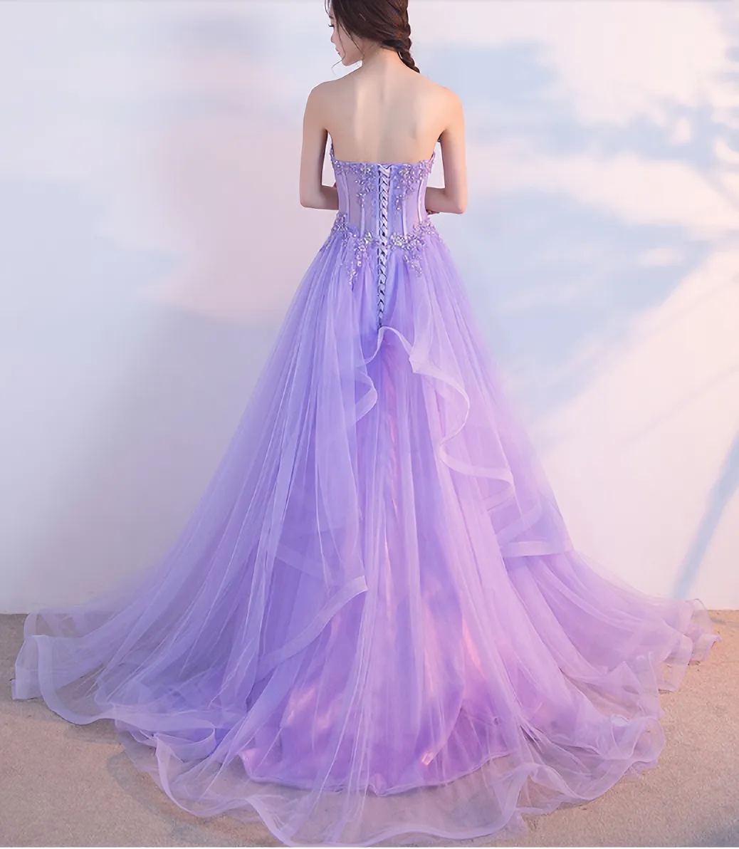 Elegant Long Sweetheart Lilac Tulle Women Prom Dresses