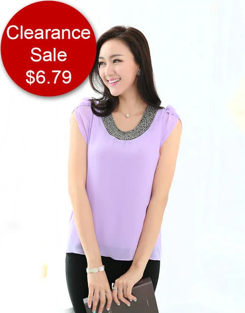 Exclusive 9 Color S-4XL New Blouses Women Loose Chiffon Casual Beading Blouse Pullover Shirt Tops Chemise Femme Big size #1006