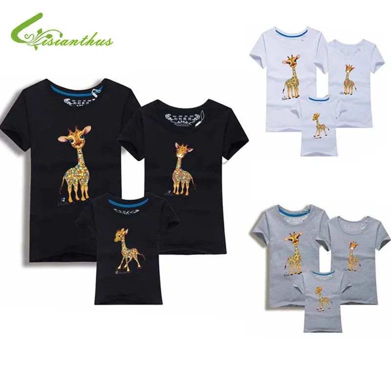 Family Look Animals Giraffe T Shirts Summer Family Matching Clothes Father Mother Kids Outfits Cotton Tees Free Drop Shipping