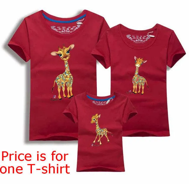 Family Look Animals Giraffe T Shirts Summer Family Matching Clothes Father Mother Kids Outfits Cotton Tees Free Drop Shipping