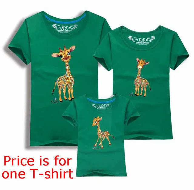 Family Look Animals Giraffe T Shirts Summer Family Matching Clothes Father Mother Kids Outfits Cotton Tees Free Drop Shipping