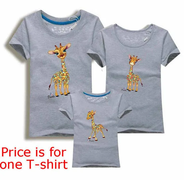 Family Look Animals Giraffe T Shirts Summer Family Matching Clothes Father Mother Kids Outfits Cotton Tees Free Drop Shipping