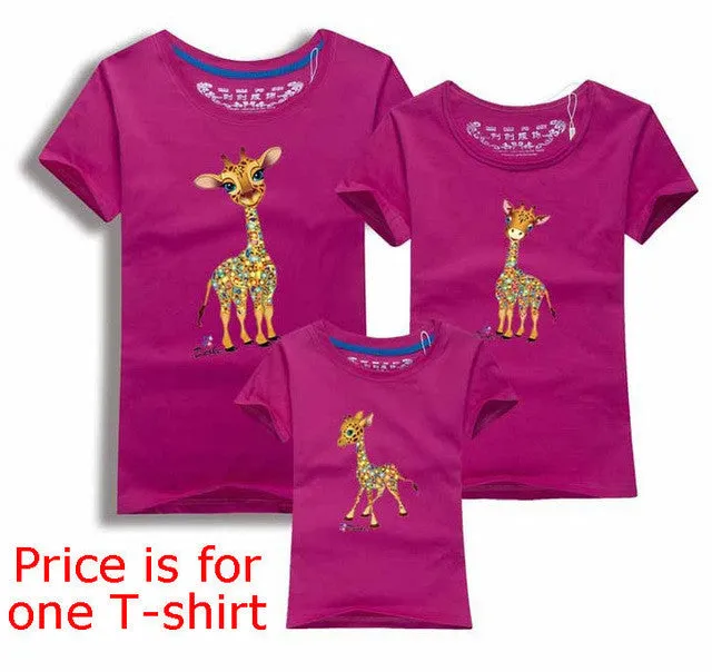 Family Look Animals Giraffe T Shirts Summer Family Matching Clothes Father Mother Kids Outfits Cotton Tees Free Drop Shipping