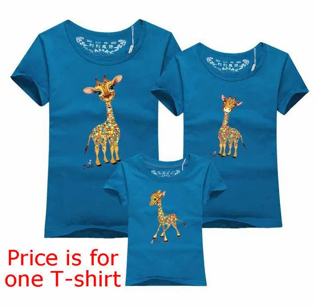 Family Look Animals Giraffe T Shirts Summer Family Matching Clothes Father Mother Kids Outfits Cotton Tees Free Drop Shipping