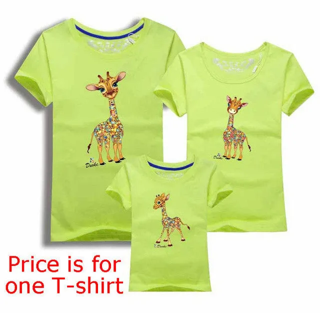 Family Look Animals Giraffe T Shirts Summer Family Matching Clothes Father Mother Kids Outfits Cotton Tees Free Drop Shipping