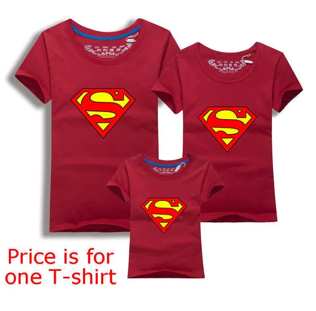 Family Matching Clothes Parent Kid Look Superman T Shirts Summer Father Mother Kids Cartoon Outfits New Cotton Tees Free Drop