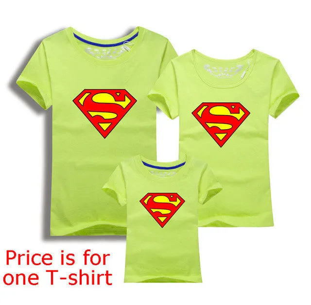 Family Matching Clothes Parent Kid Look Superman T Shirts Summer Father Mother Kids Cartoon Outfits New Cotton Tees Free Drop