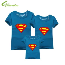 Family Matching Clothes Parent Kid Look Superman T Shirts Summer Father Mother Kids Cartoon Outfits New Cotton Tees Free Drop