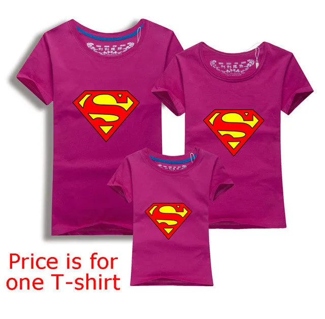 Family Matching Clothes Parent Kid Look Superman T Shirts Summer Father Mother Kids Cartoon Outfits New Cotton Tees Free Drop