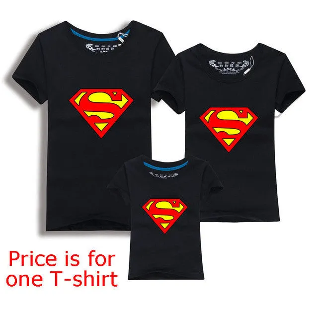 Family Matching Clothes Parent Kid Look Superman T Shirts Summer Father Mother Kids Cartoon Outfits New Cotton Tees Free Drop