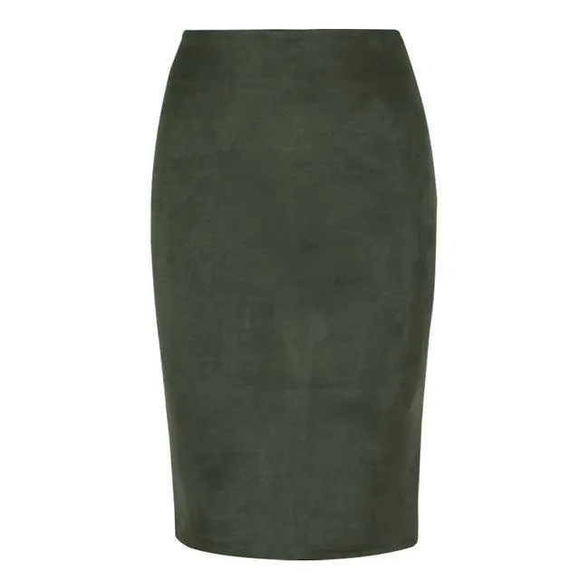 Fashion Empire Skirts 2018 Spring Faux Suede Pencil Skirt High Waist Bodycon Split Thick Stretchy Skirts