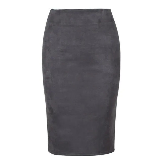 Fashion Empire Skirts 2018 Spring Faux Suede Pencil Skirt High Waist Bodycon Split Thick Stretchy Skirts