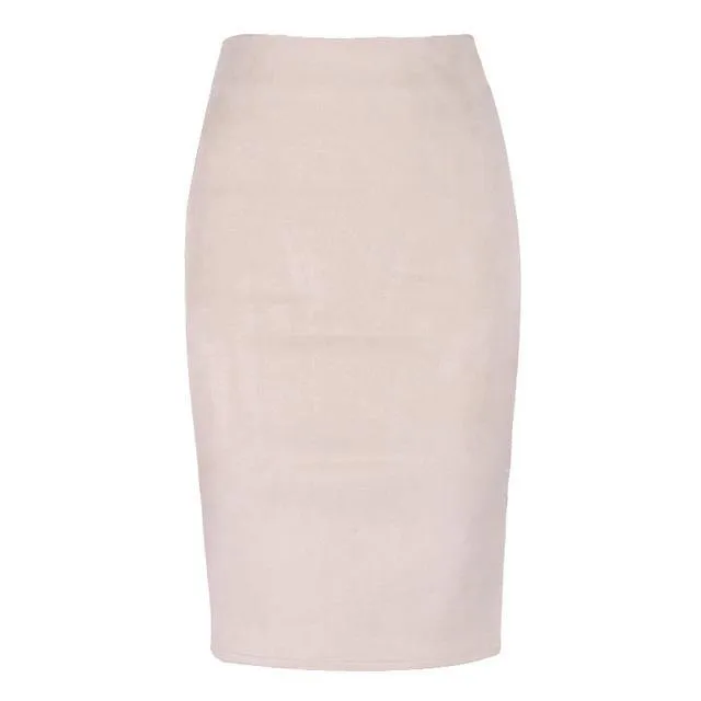 Fashion Empire Skirts 2018 Spring Faux Suede Pencil Skirt High Waist Bodycon Split Thick Stretchy Skirts