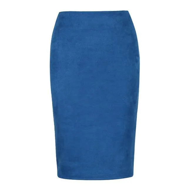 Fashion Empire Skirts 2018 Spring Faux Suede Pencil Skirt High Waist Bodycon Split Thick Stretchy Skirts