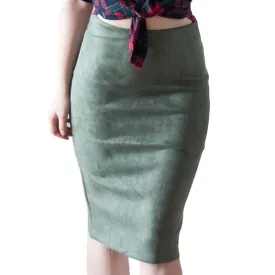 Fashion Empire Skirts 2018 Spring Faux Suede Pencil Skirt High Waist Bodycon Split Thick Stretchy Skirts