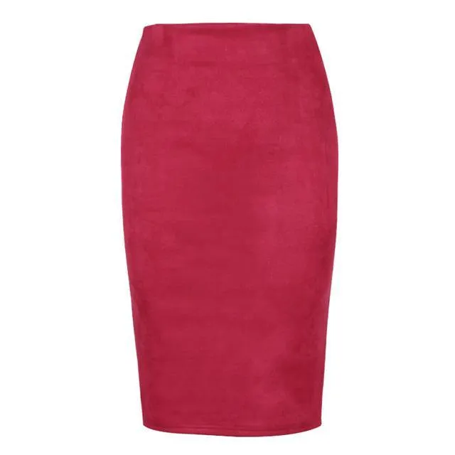 Fashion Empire Skirts 2018 Spring Faux Suede Pencil Skirt High Waist Bodycon Split Thick Stretchy Skirts