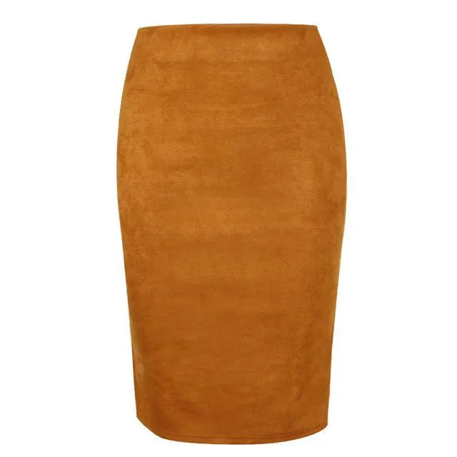 Fashion Empire Skirts 2018 Spring Faux Suede Pencil Skirt High Waist Bodycon Split Thick Stretchy Skirts