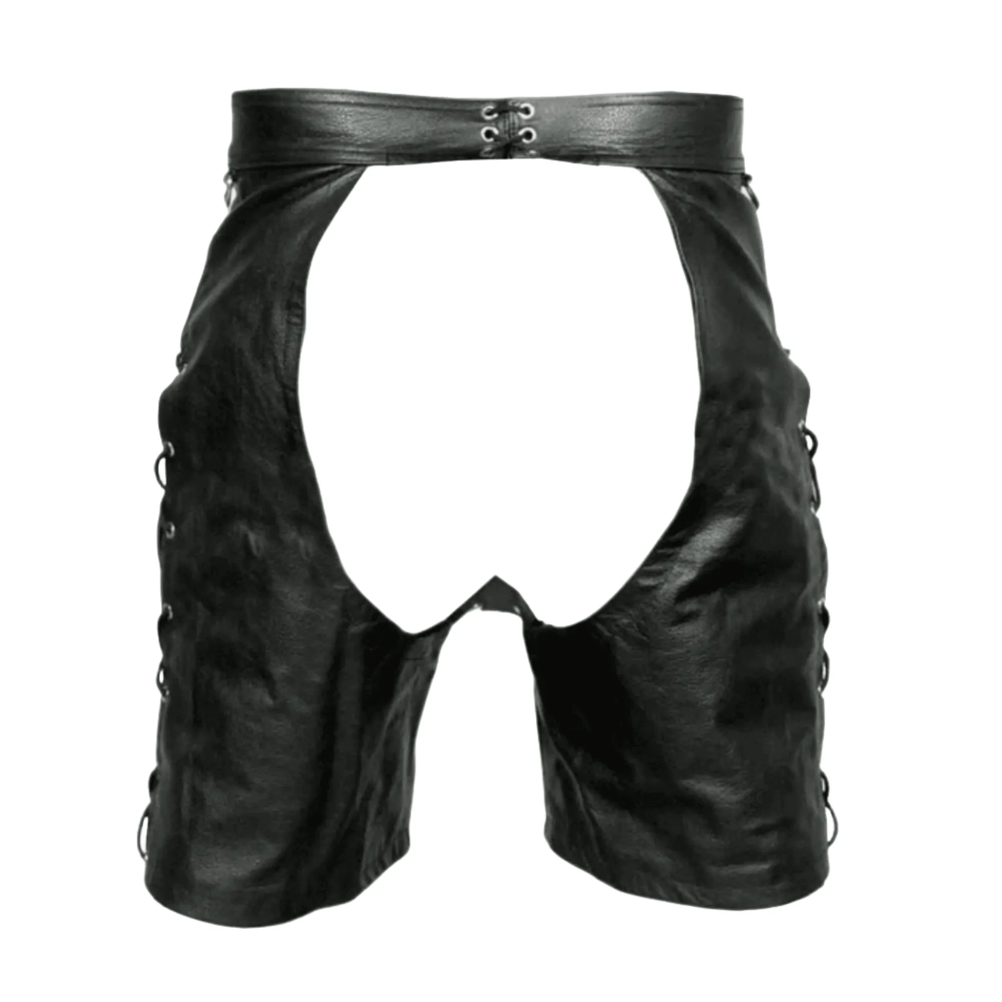 Fetish Wear Mens Black Leather Bondage Shorts with Lace Up Sides