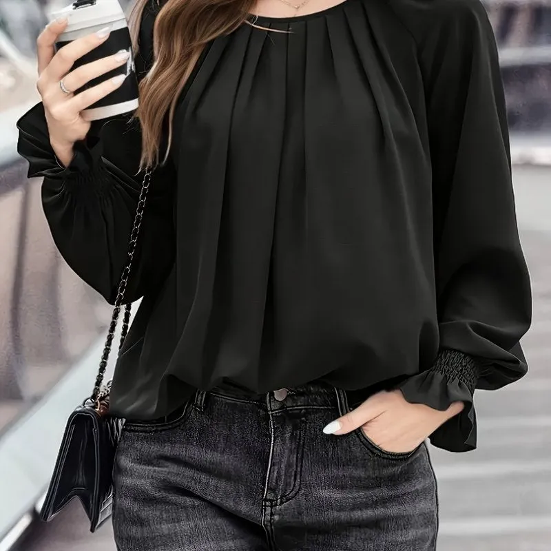 Flattering Plus Size Flounce Sleeve Blouse for Women