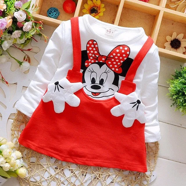 Free shipping 2016 Baby Girls Dress Cute Minnie Long Sleeve Spring Sport Princess Style Party Clothing