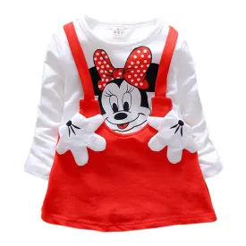 Free shipping 2016 Baby Girls Dress Cute Minnie Long Sleeve Spring Sport Princess Style Party Clothing