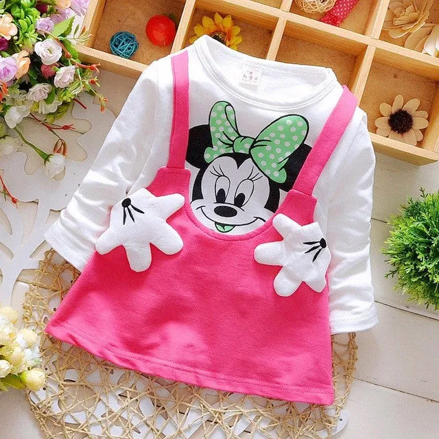 Free shipping 2016 Baby Girls Dress Cute Minnie Long Sleeve Spring Sport Princess Style Party Clothing