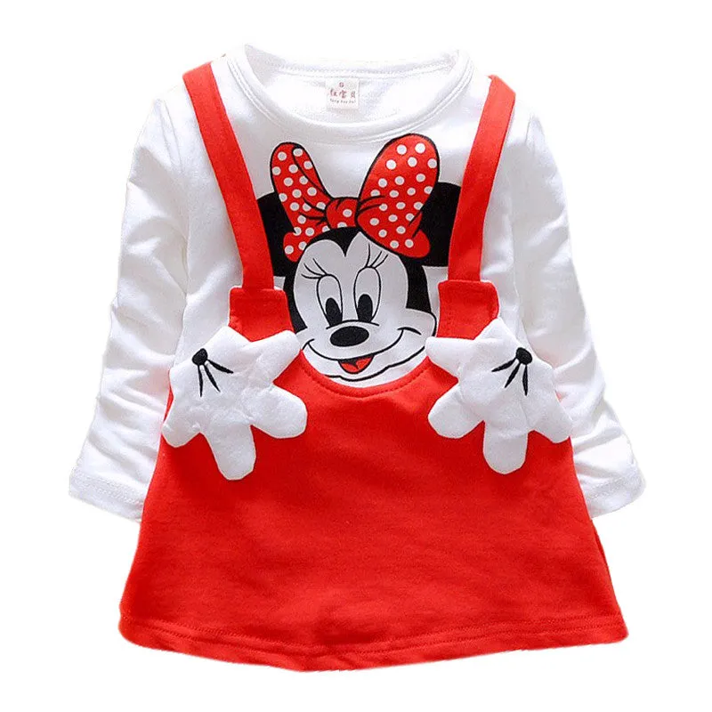 Free shipping 2016 Baby Girls Dress Cute Minnie Long Sleeve Spring Sport Princess Style Party Clothing