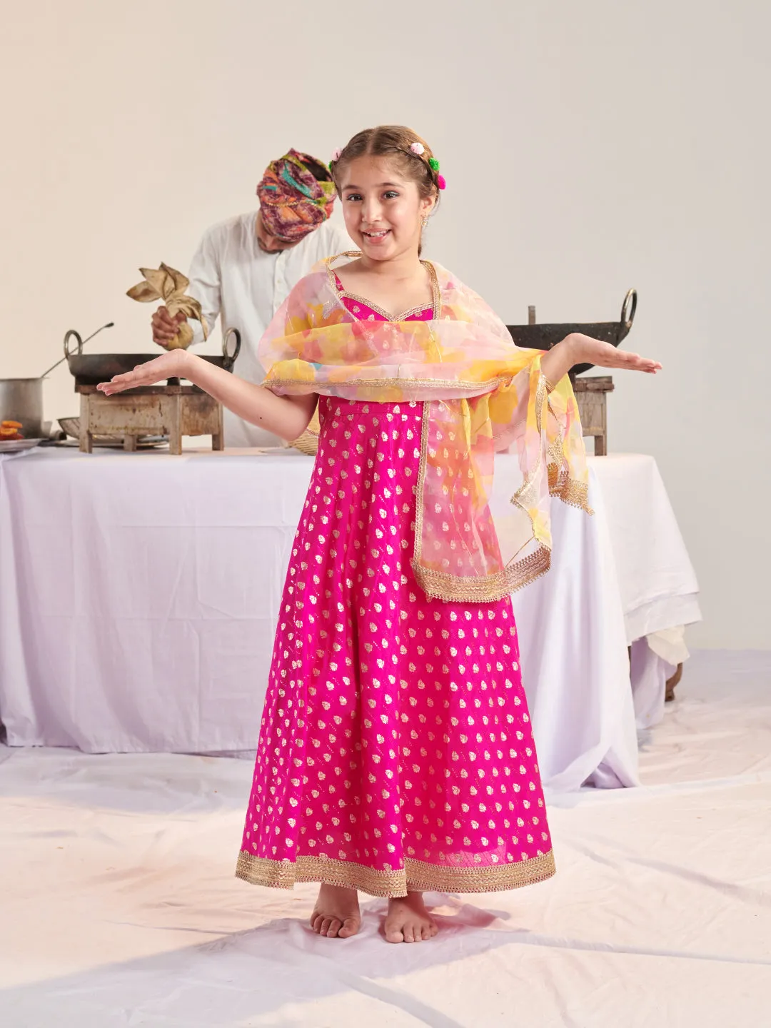 Girls Ethnic Motifs Regular Kurta With Trousers With Dupatta