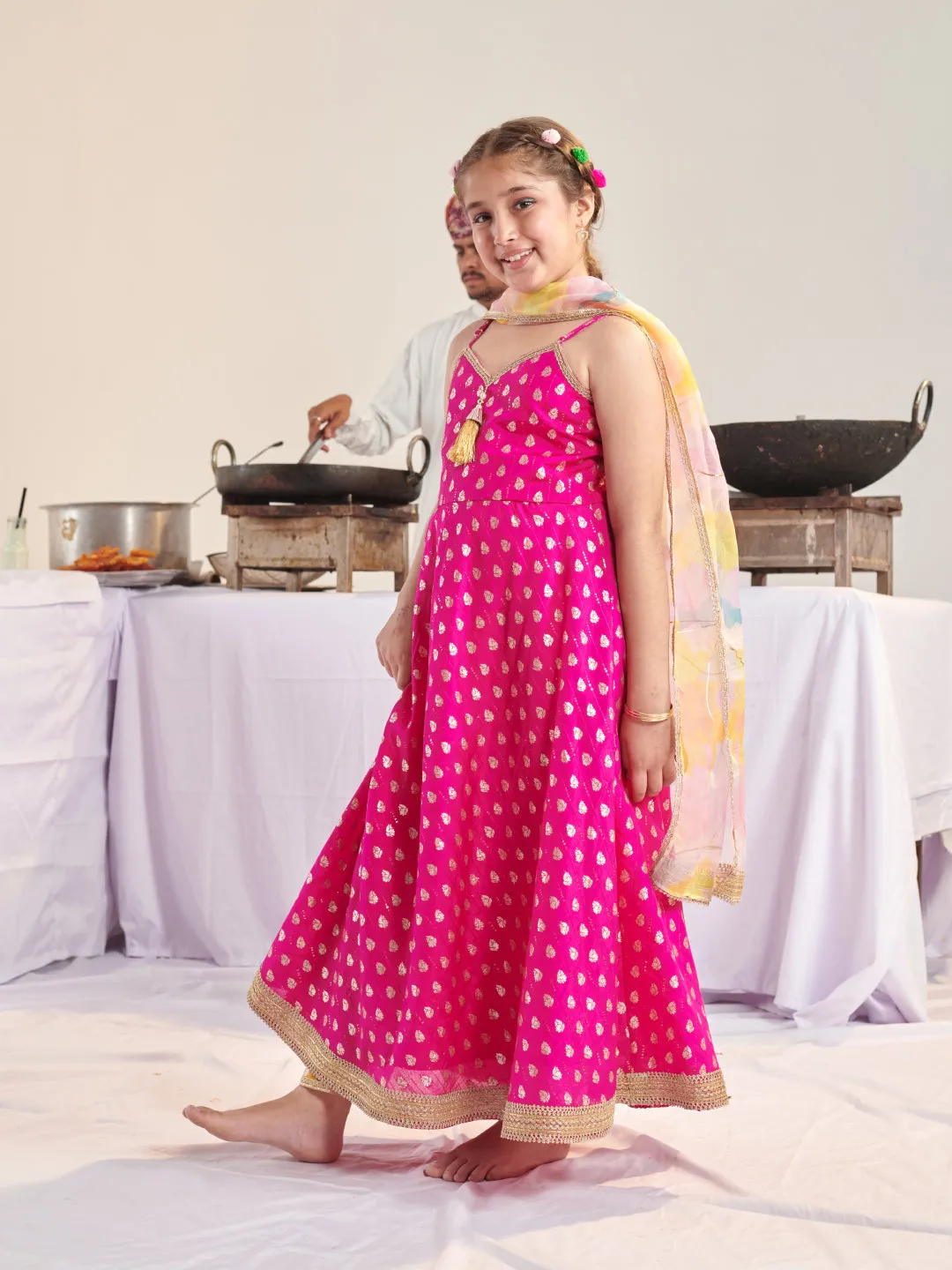 Girls Ethnic Motifs Regular Kurta With Trousers With Dupatta