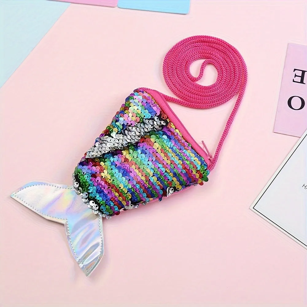 Girls Fish Tail Sequin Party Wallet with Lanyard