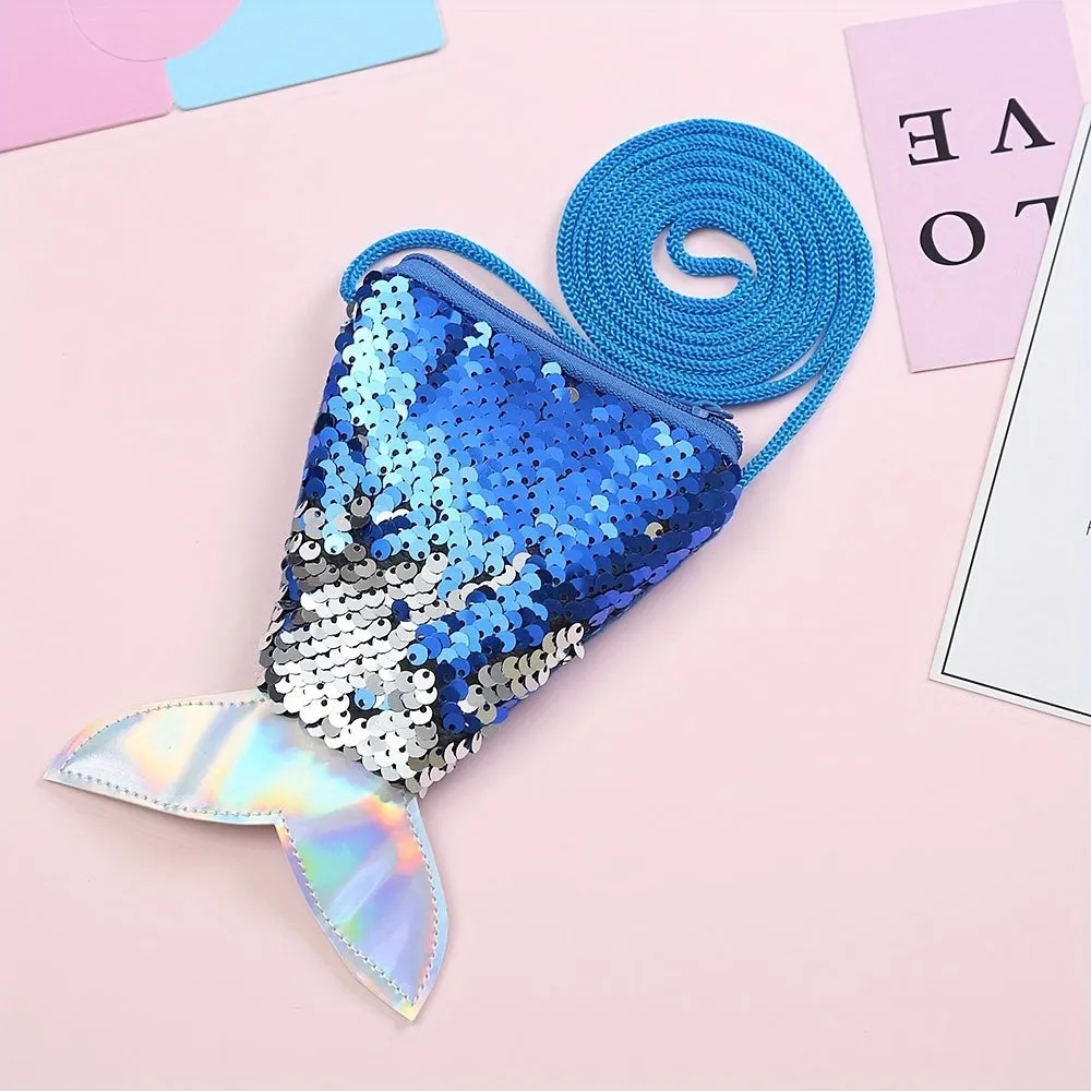 Girls Fish Tail Sequin Party Wallet with Lanyard