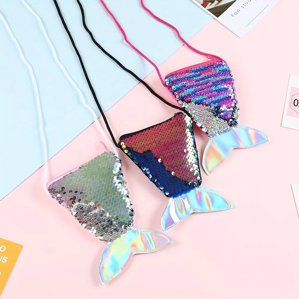 Girls Fish Tail Sequin Party Wallet with Lanyard