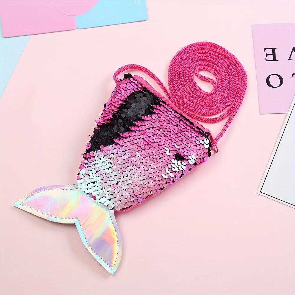 Girls Fish Tail Sequin Party Wallet with Lanyard