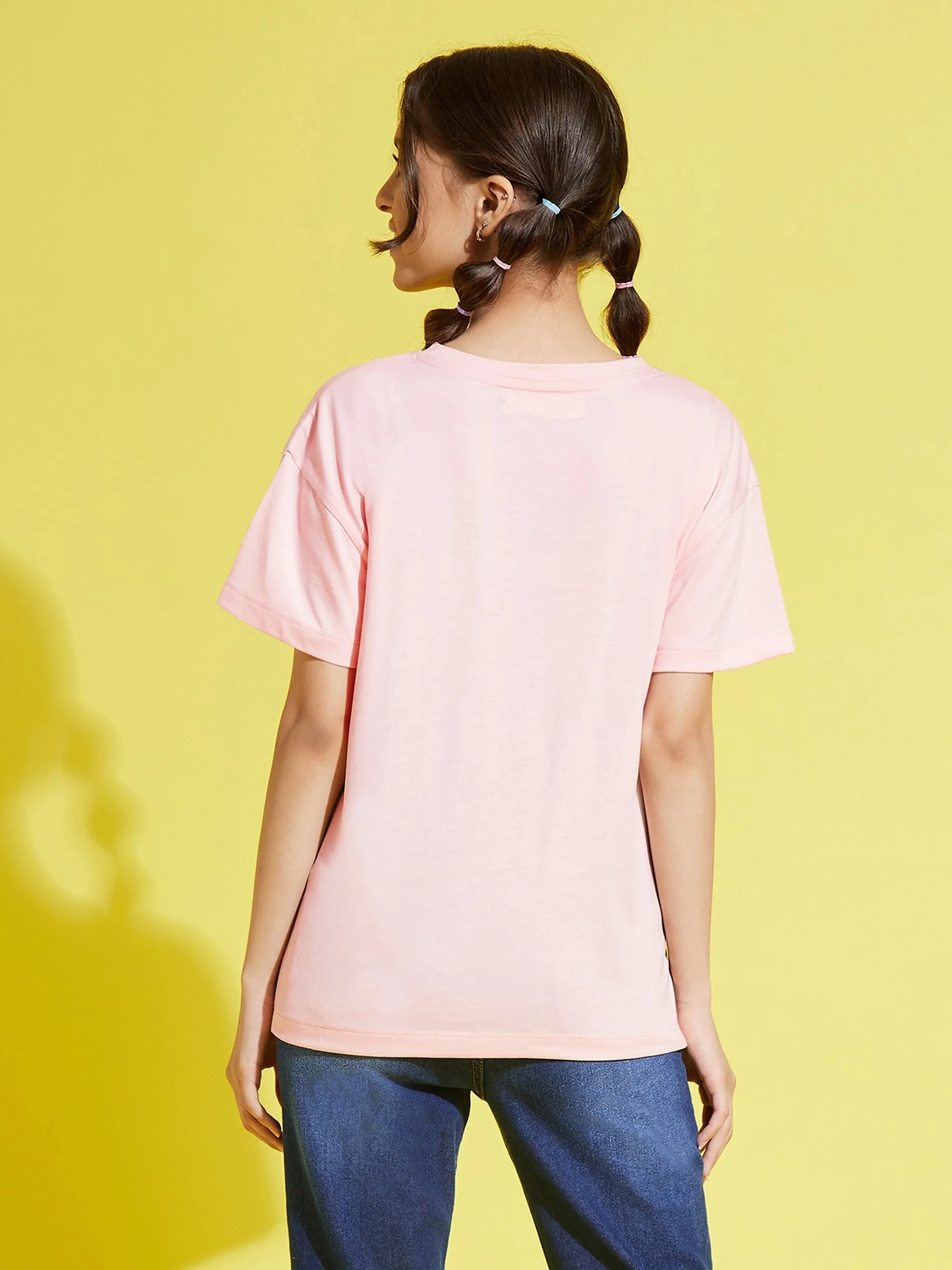 Girls Pale Pink Happiness Drop Shoulder T-Shirt