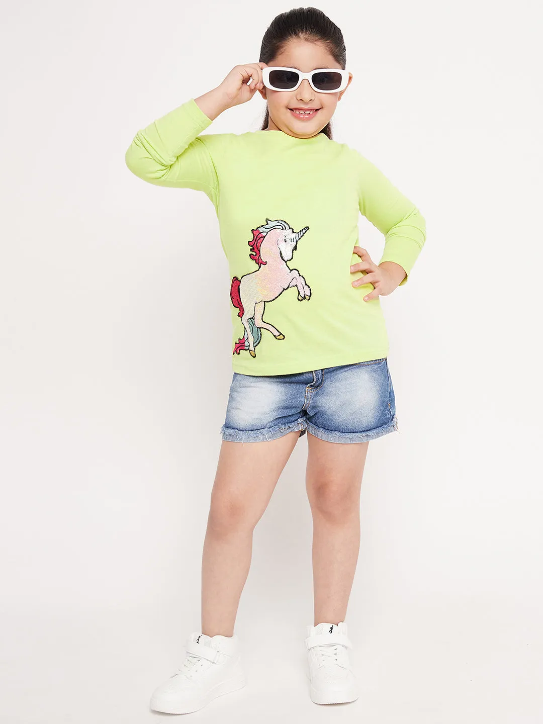 Girls Unicorn Graphic Printed Cotton T-Shirt