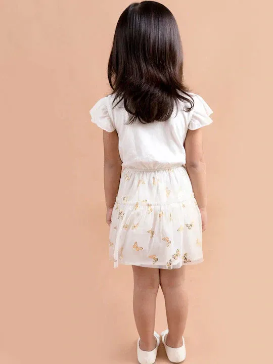 Girls White Unicorn Printed Fit Flare Net Dress