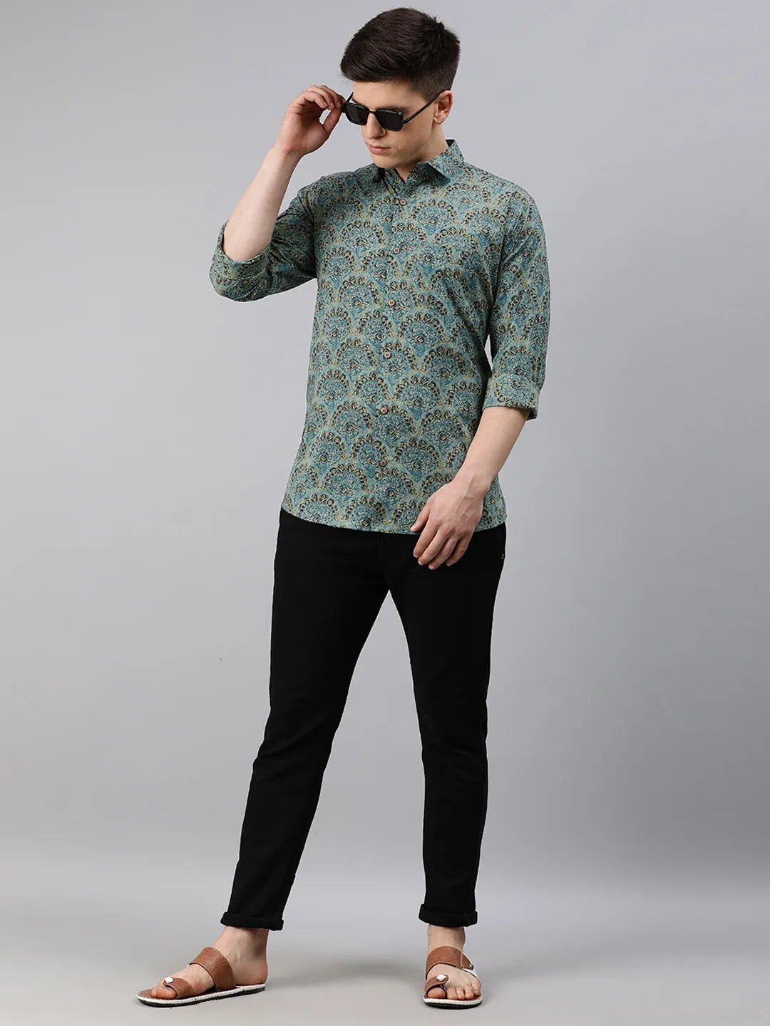 Green Cotton Full Sleeves Shirts For Men-Mmf0238