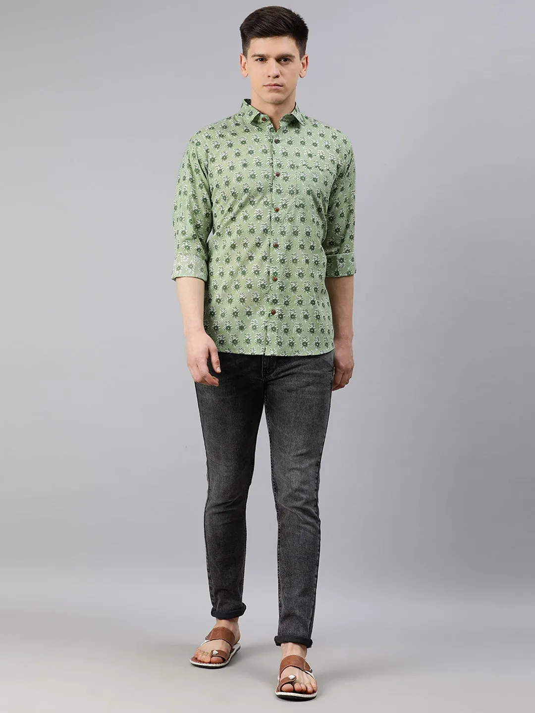 Green Cotton Full Sleeves Shirts For Men-Mmf024