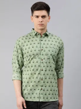 Green Cotton Full Sleeves Shirts For Men-Mmf024