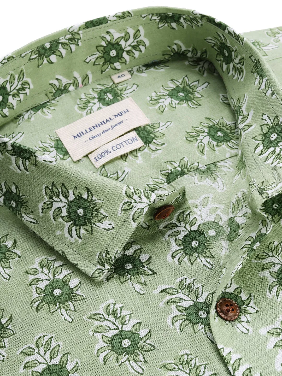 Green Cotton Full Sleeves Shirts For Men-Mmf024