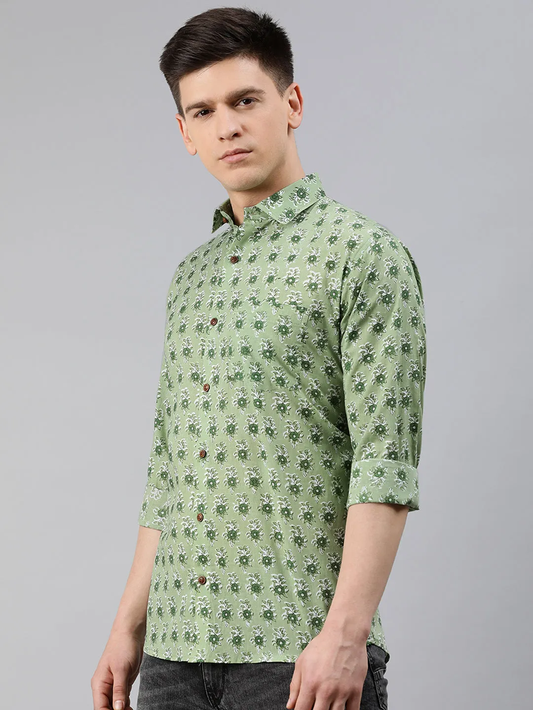 Green Cotton Full Sleeves Shirts For Men-Mmf024