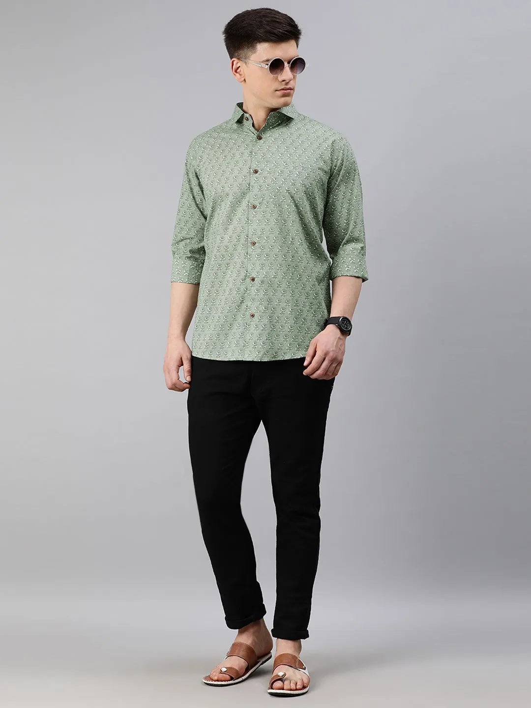 Green Cotton Full Sleeves Shirts For Men-Mmf029