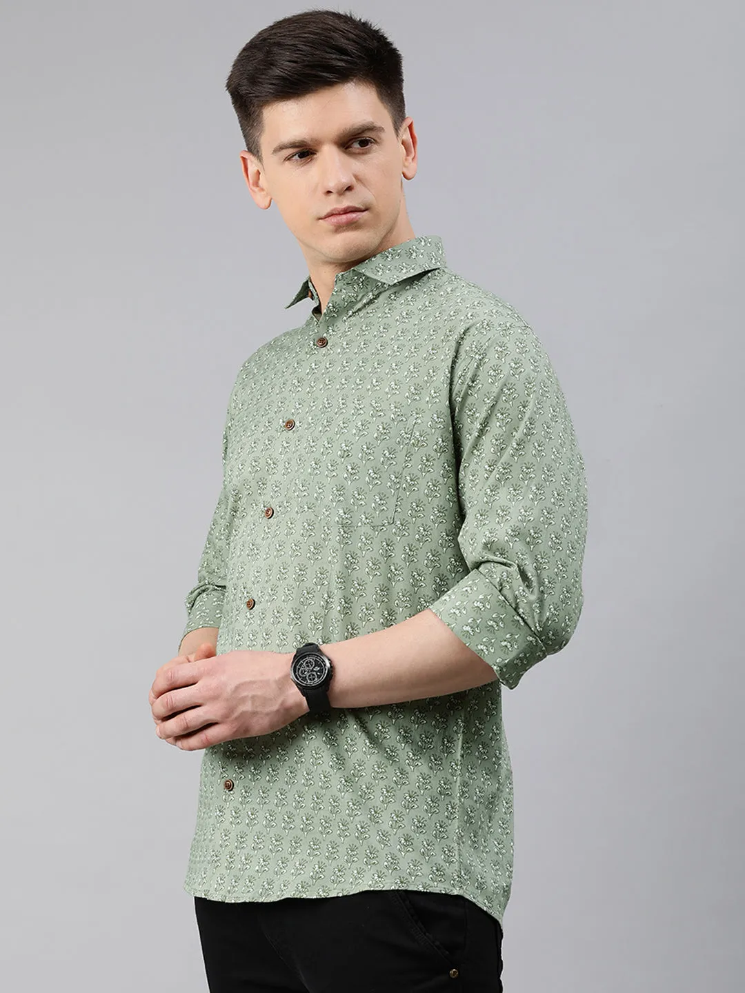 Green Cotton Full Sleeves Shirts For Men-Mmf029