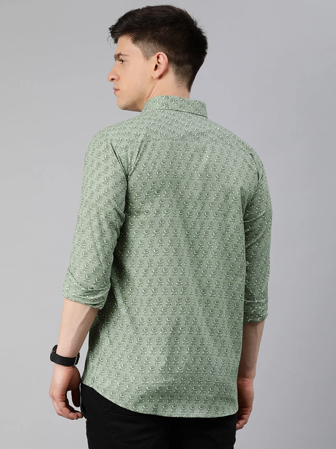 Green Cotton Full Sleeves Shirts For Men-Mmf029