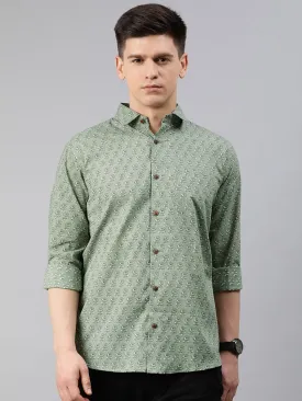 Green Cotton Full Sleeves Shirts For Men-Mmf029