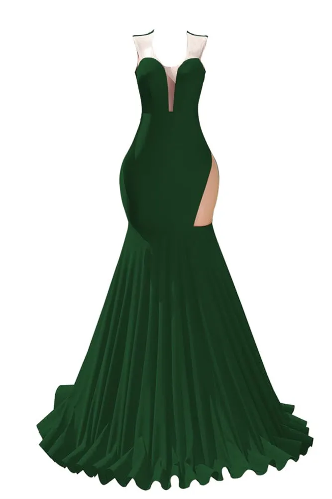 Green Prom Dresses Sexy Mermaid Women Evening Dress Sleeveless Open Back