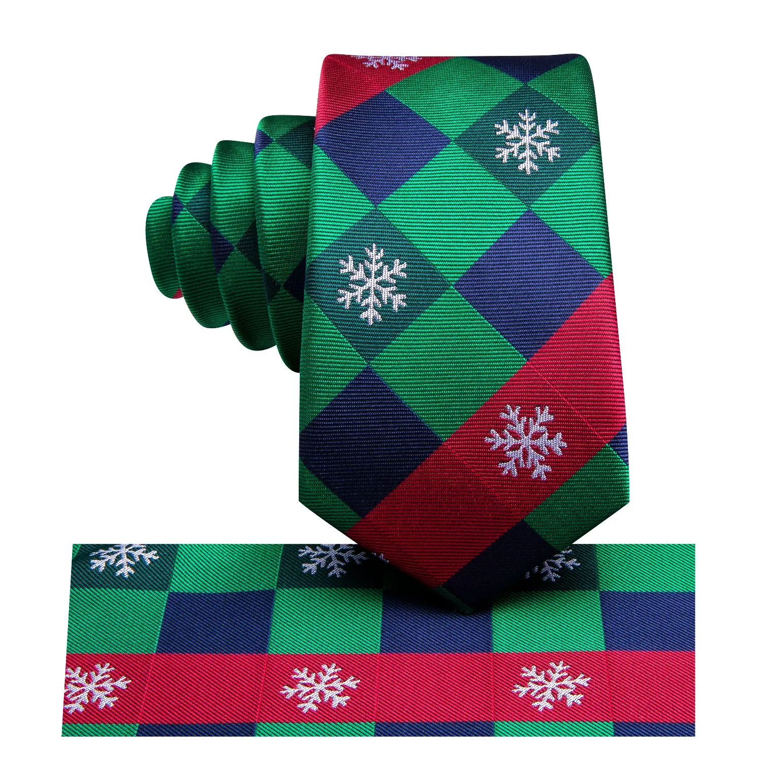 Green White Snowflakes Children's Tie Pocket Square