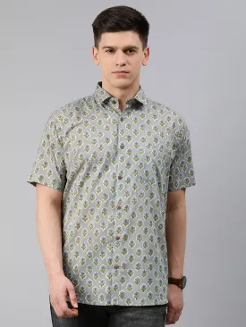 Grey Cotton Short Sleeves Shirts For Men-Mmh032